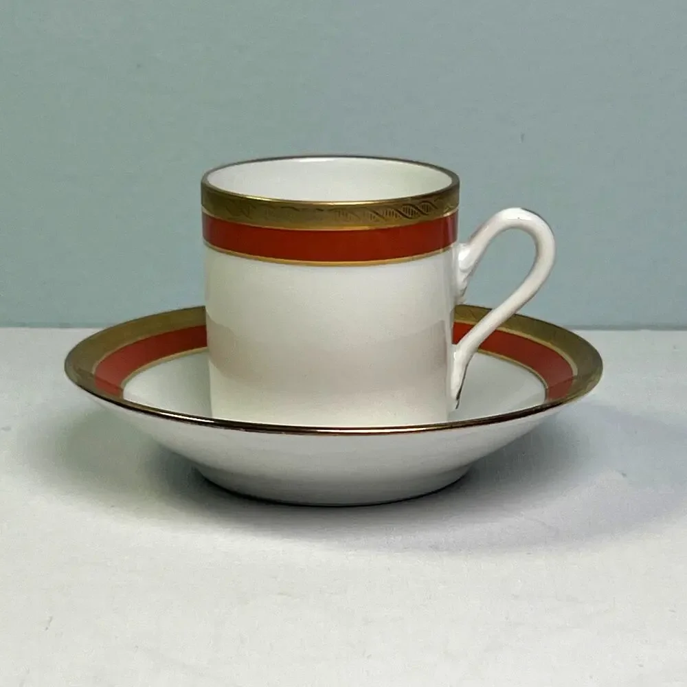 Richard Ginori 1735 Impero Palermo Rust Flat Demitasse Porcelain Cup Saucer Set